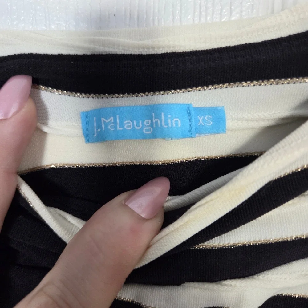 J.McLaughlin Striped Bandage Midi Pencil Skirt Black White Gold Metallic Size XS